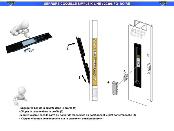 SERRURE COQUILLE SIMPLE K-LINE 20396-FQ - NOIRE – Image 3