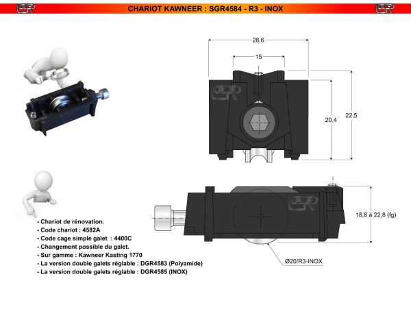 Chariot KAWNEER SGR4584 R3 INOX