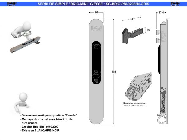 Serrure simple BRIO-MINI GIESSE SG-BRIO-PM