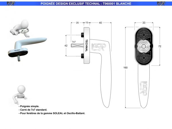 POIGNÉE TECHNAL T960001 BLANCHE – Image 2