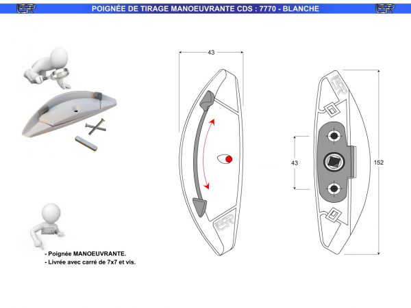 POIGNÉE DE TIRAGE MANŒUVRANTE CDS - SENSATION 7770 - BLANCHE (43x152) – Image 2