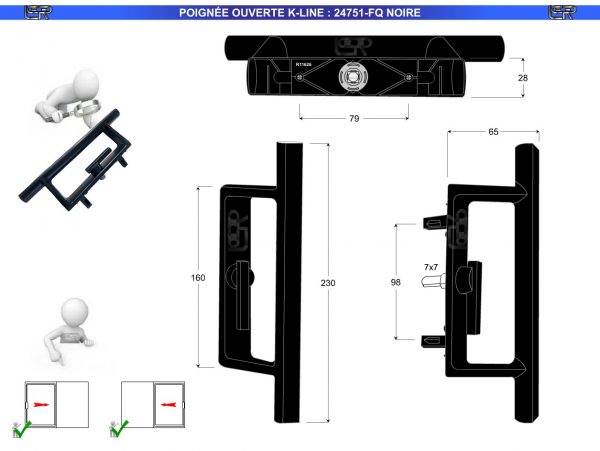 POIGNÉE OUVERTE K-LINE 24751-FQ NOIRE