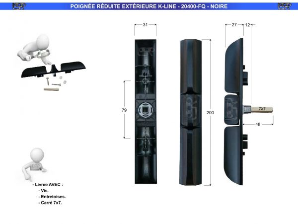 POIGNÉE EXTÉRIEURE K-LINE 20400-FQ - NOIRE – Image 2