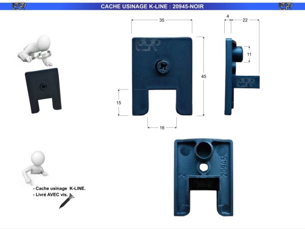CACHE USINAGE K-LINE 20945-NOIR (35 x 45) (LOT DE 2) – Image 2