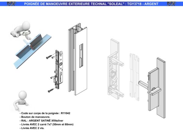 POIGNÉE DE MANŒUVRE EXTÉRIEURE TECHNAL "SOLEAL" : TGY3718 ARGENT – Image 3