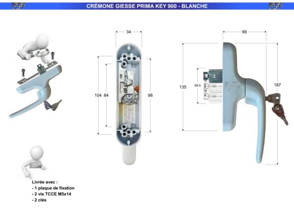 CRÉMONE 1 FOURCHE GIESSE PRIMA KEY 900 - BLANCHE – Image 2