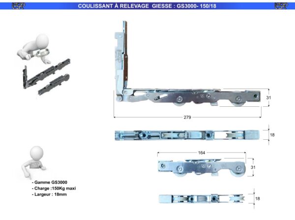 CHARIOTS COULISSANT À RELEVAGE GIESSE : GS3000/150-18 (18 x 31) – Image 2