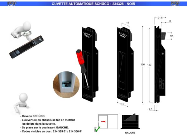 CUVETTE AUTOMATIQUE SCHÜCO 234328 NOIRE (GAUCHE) – Image 2