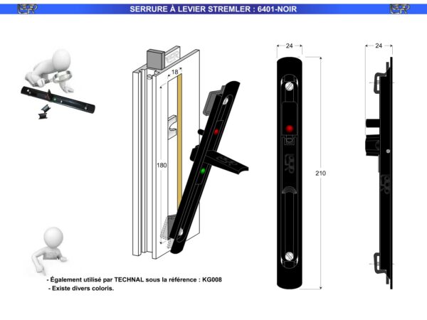 SERRURE À LEVIER STREMLER 6401- NOIRE – Image 2