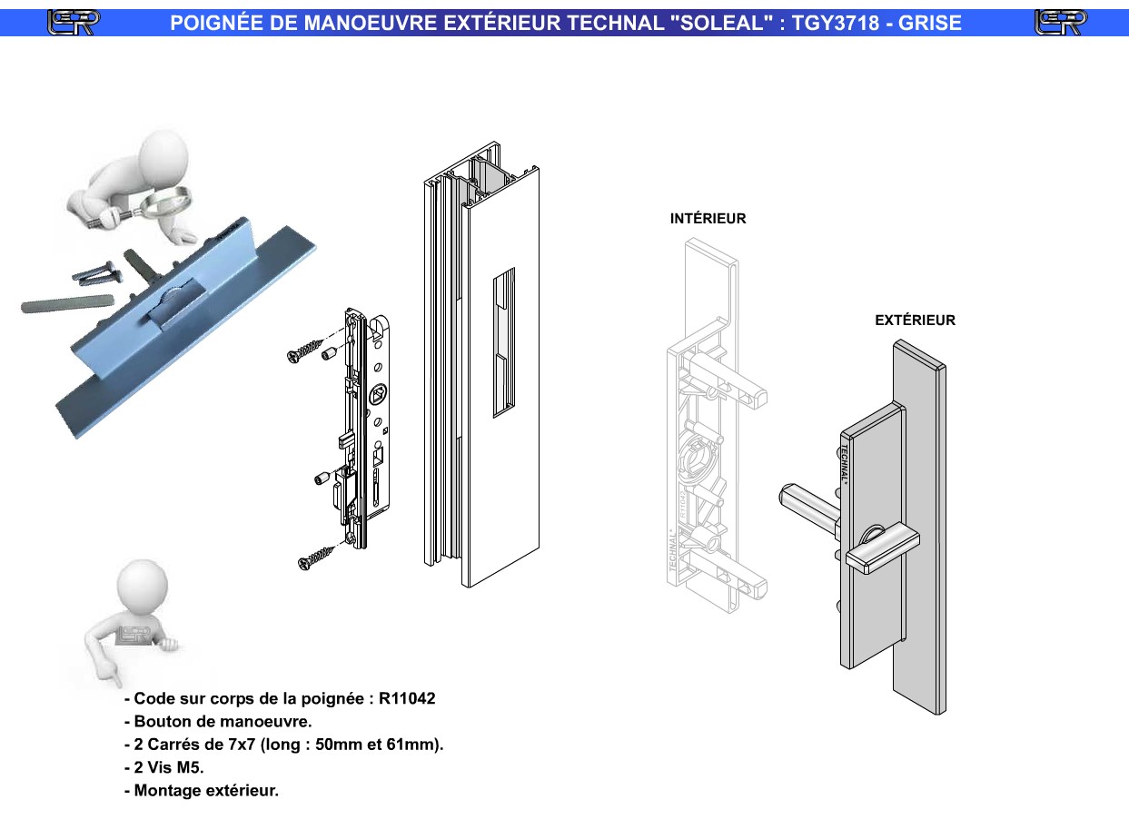 POIGNÉE DE MANOEUVRE EXTÉRIEUR TECHNAL SOLEAL TGY3718 - GRISE – Image 3